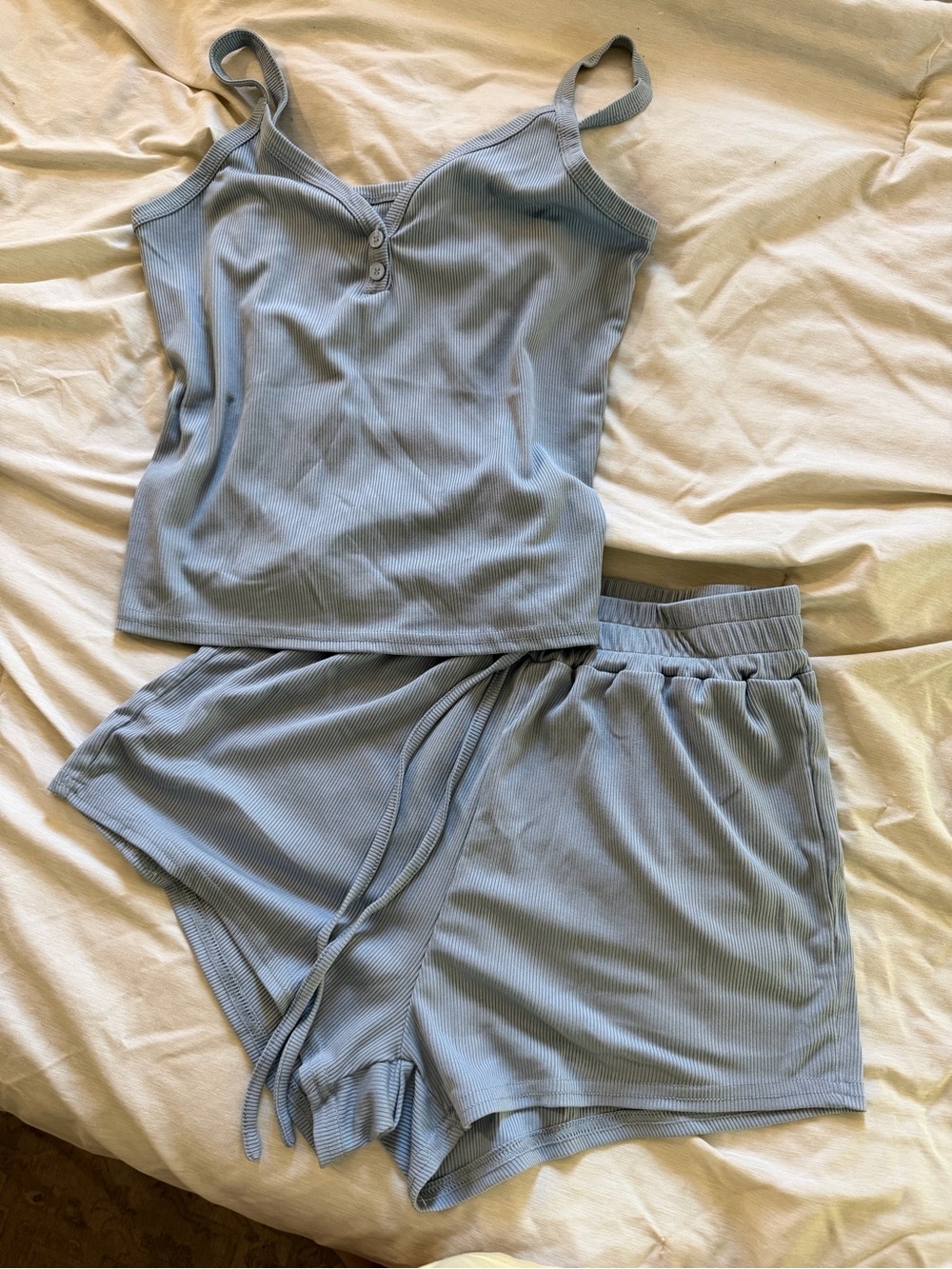 Women's Ribbed Cami and Shorts Sleep Set - Light Blue